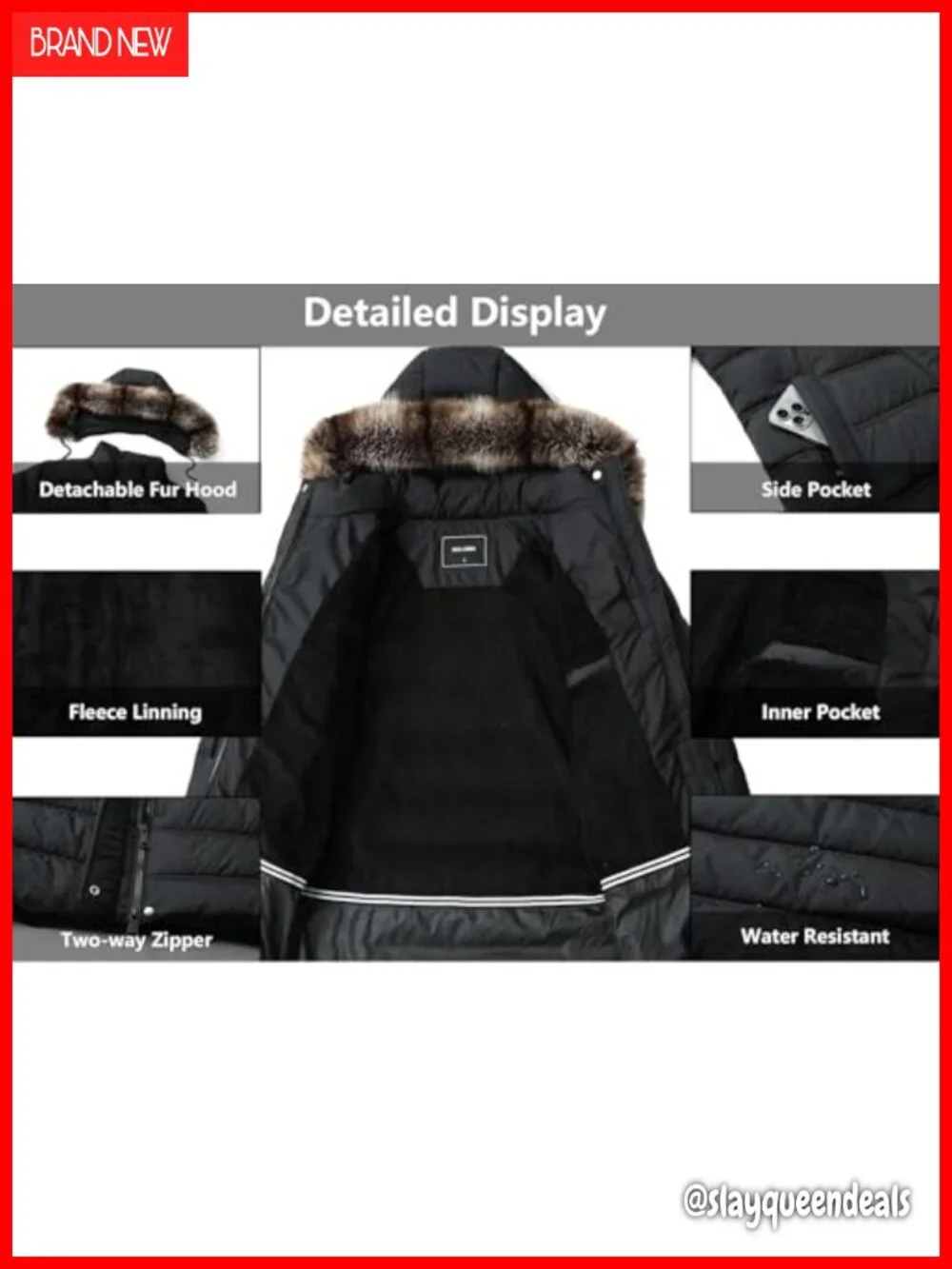 Women's Waterproof Long Puffer Jacket with Detachable Hood